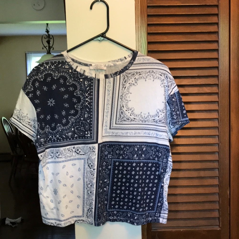 Zara white and blue paisley print t-shirt